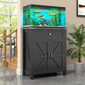 20 Gallon Fish Tank Stand with Power Outlets, Farmhouse Decorative Aquarium Stand Furniture with Adjustable Shelves and Storage Cabinet, 10 Reptile Turtle Tank Stand (Black, 20GL)
