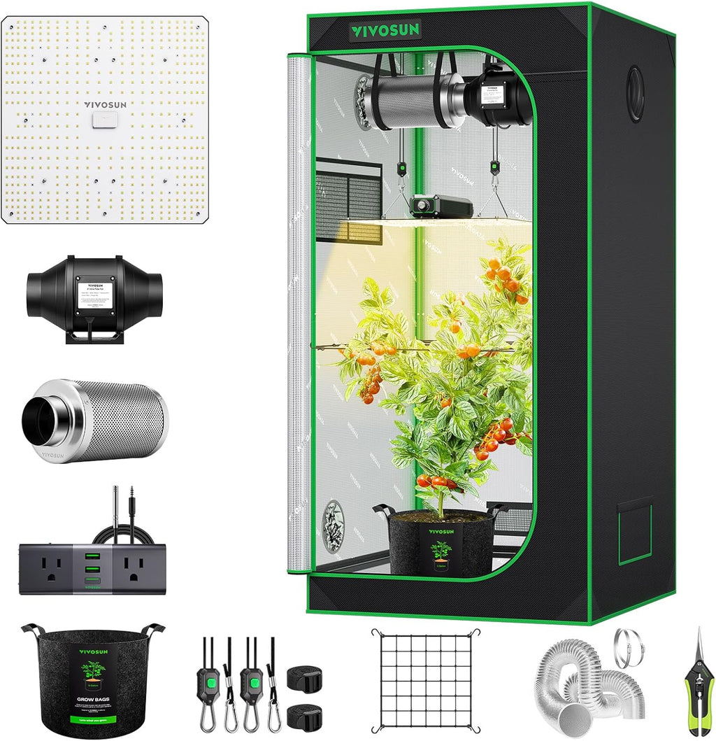 VIVOSUN Grow Tent Kit, 2.7 × 2.7ft Complete Grow System, WiFi-Controlled Grow System with Full Spectrum LED Grow Light, Automatic Ventilation, GrowHub Outlet A22 with Temperature and Humidity Sensor
