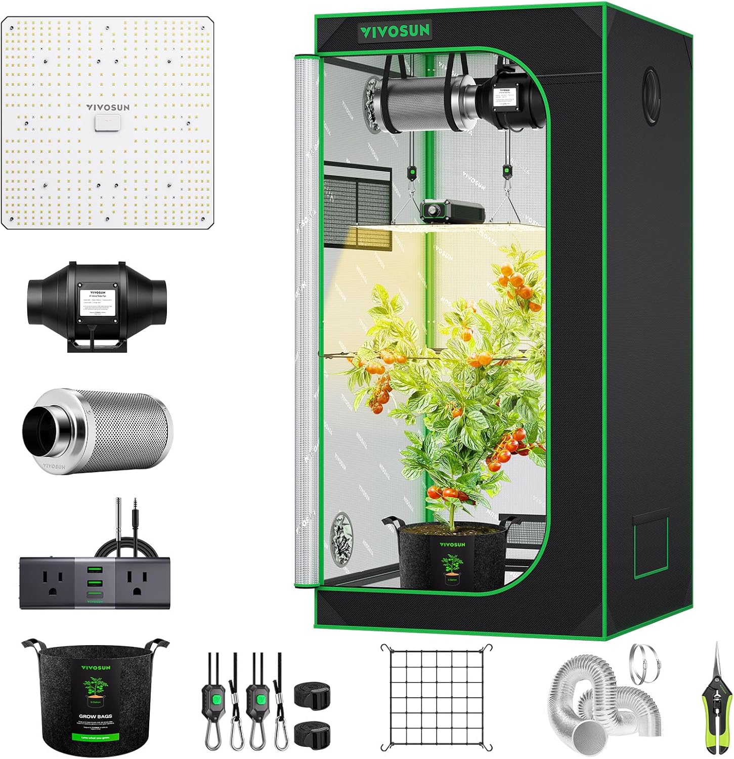 VIVOSUN Grow Tent Kit, 2.7 × 2.7ft Complete Grow System, WiFi-Controlled Grow System with Full Spectrum LED Grow Light, Automatic Ventilation, GrowHub Outlet A22 with Temperature and Humidity Sensor