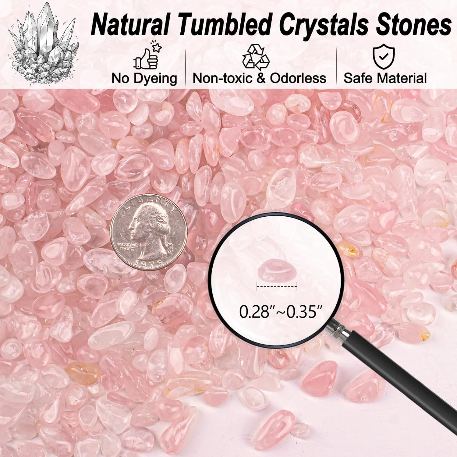 3 Lb Rosy Pink Stones Aquarium Gravel Rocks, Tumbled Chips Crushed Crystal Quartz Healing Stones for Garden|Vase Filler|Fish Turtle Tank Decorations