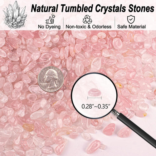 0.5 Lb/230g Rose Quartz Crystal Aquarium Gravel Rocks, Natural Tumbled Healing Crystal Chips Bulk Natural Crushed Stones for Crafts|Fish Turtle Tank|Home Decoration - 7-9mm