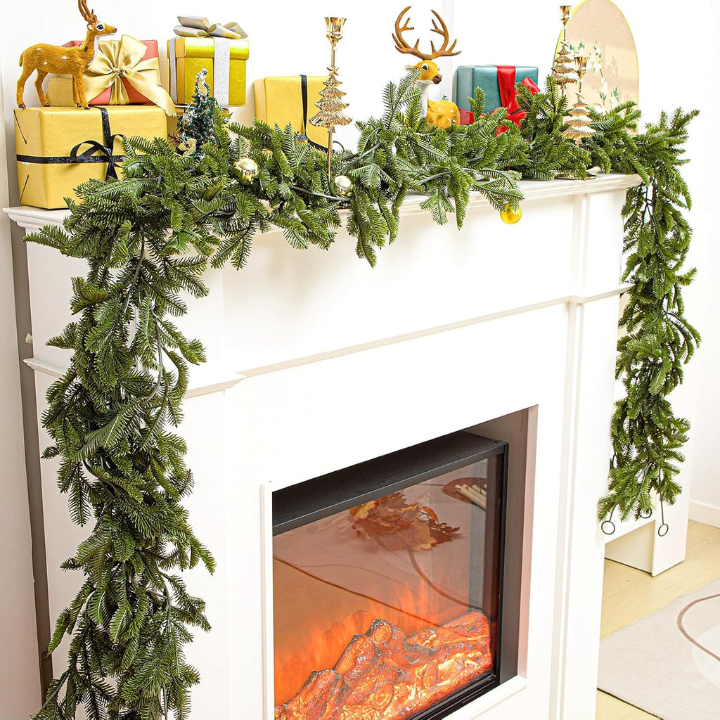 12 Pcs 5.6ft Artificial Christmas Faux Garland Norfolk Pine Garlands Realistic Leaves Hanging Greenery Plant for Christmas Table Fireplace Wall Mantle Indoor Xmas Decor