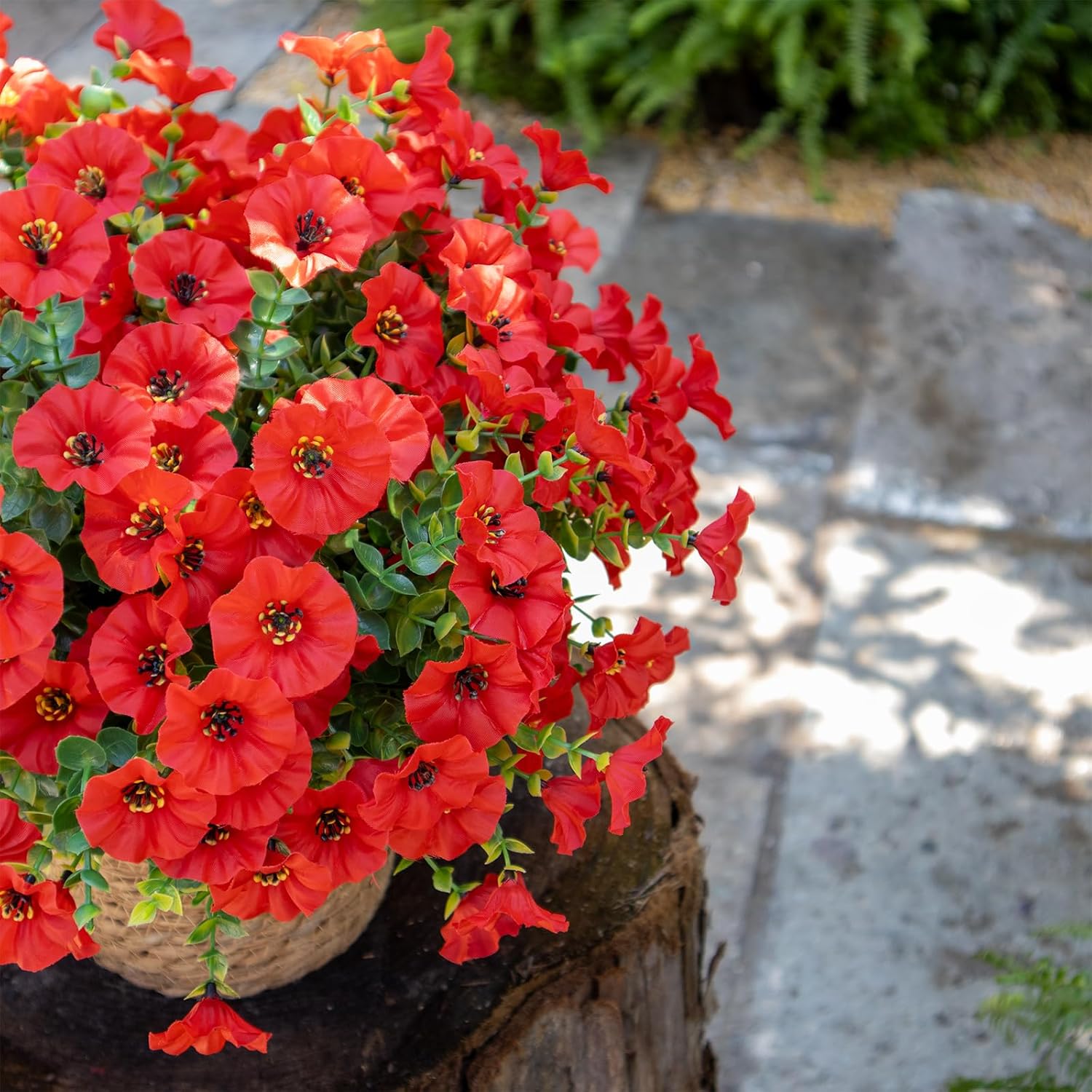 Artificial Flowers for Outdoors,UV Resistant Artificial Outdoor Flowers,Not-Fading Faux Flowers for Outdoor Planters for Front Door Porch Yard Patio Garden Home Decor,12 Bundles,Red