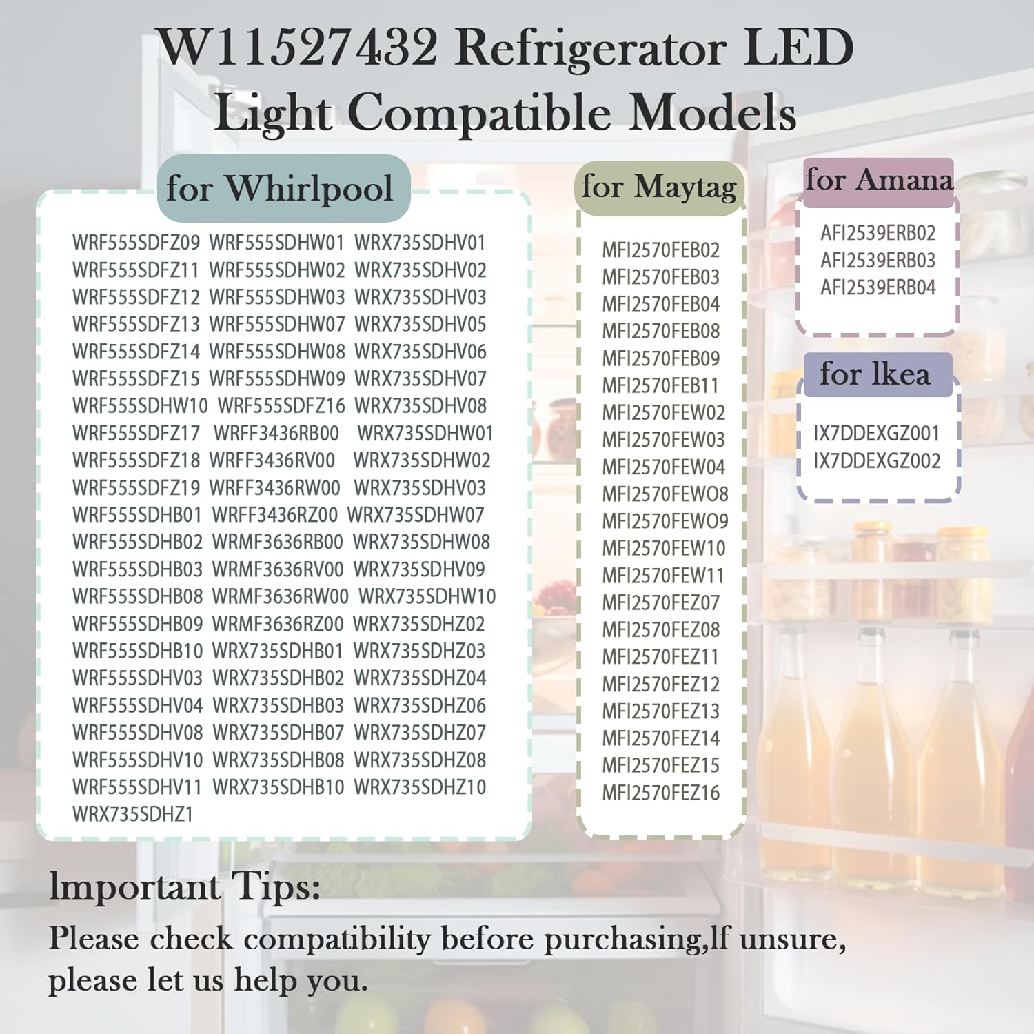 W11527432 W11043011 W11387579 W11042554 W10866538 Refrigerator Light Module, Refrigerator LED Light Compatible for Whirlpool Kenmore Maytag Amana Refrigerator LED Lights Replace, Wide Compatibility
