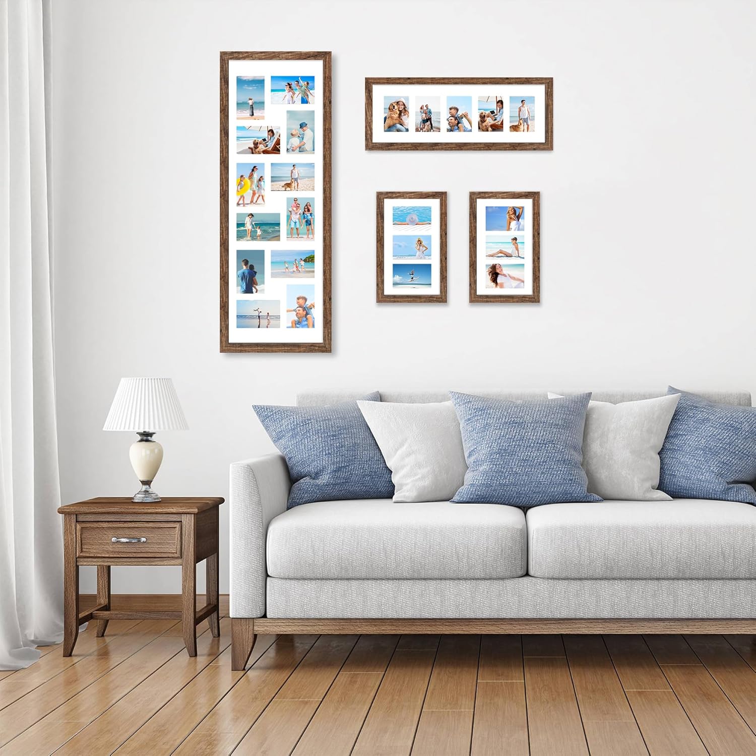12x36 Picture Frame 2 Packs, Real Glass and Rustic Brown Wood Frame, Display Collage Pictures Twelve 4x6 With Mat or Pennant 12 x 36 Without Mat - Horizontal or Vertical Wall Mounting