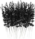 RECUTMS 36Pcs Black Eucalyptus Leaves Stems Artificial Eucalyptuses Leaf Branches for Halloween Picks Autumn Fall Floral Arrangement Wedding Centerpiece Flower Bouquet Home Office Decoration