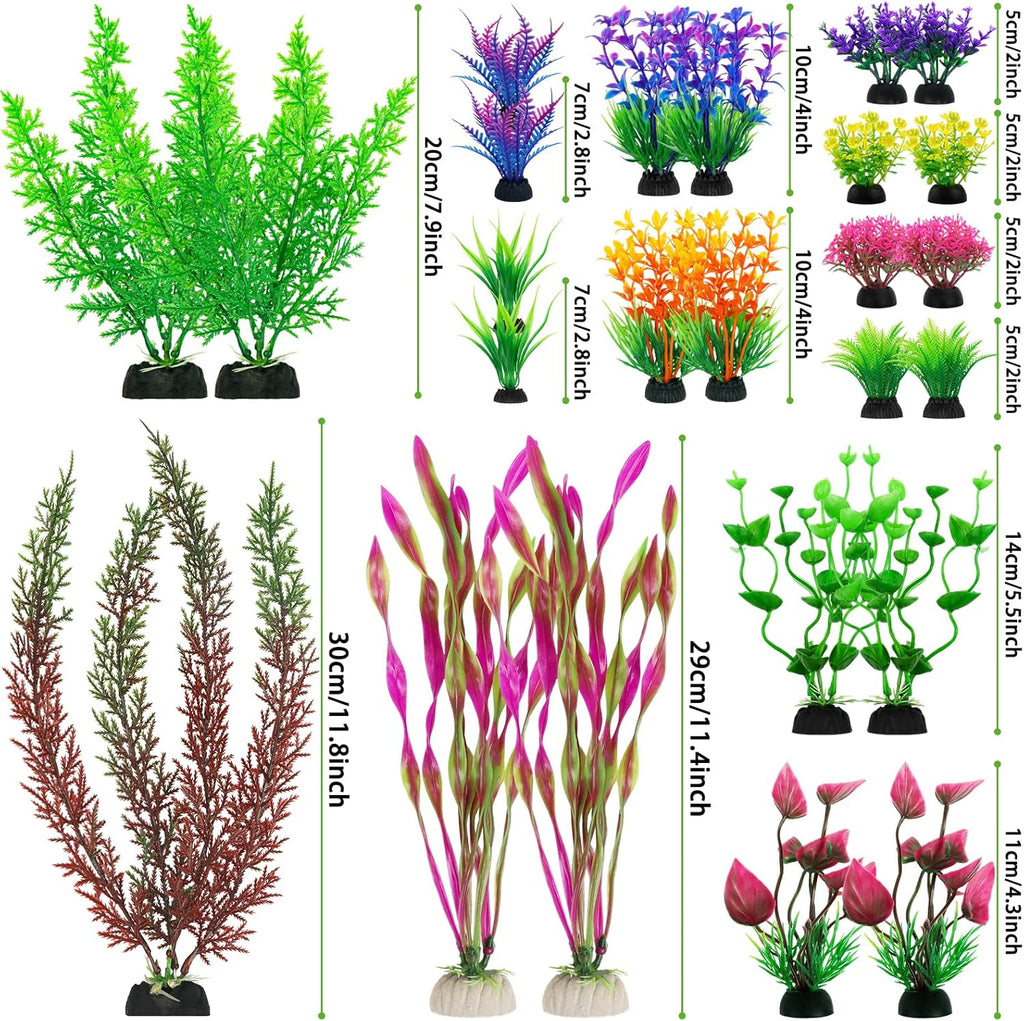 25pcs Colorful Aquarium Artificial Plastic Plants Decoration, Grass Aquarium Decor Set, Fish Tank Decorations Hides Accessories