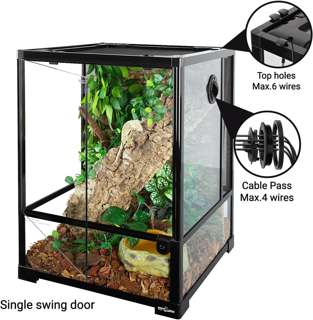 REPTI ZOO 30 Gallon Reptile Glass Terrarium, 18" x 18" x 24" Rainforest Habitat Tank with Front Opening Door, Knock-Down Vertical Reptile Terrarium with Top Screen & Side Mesh Ventilation