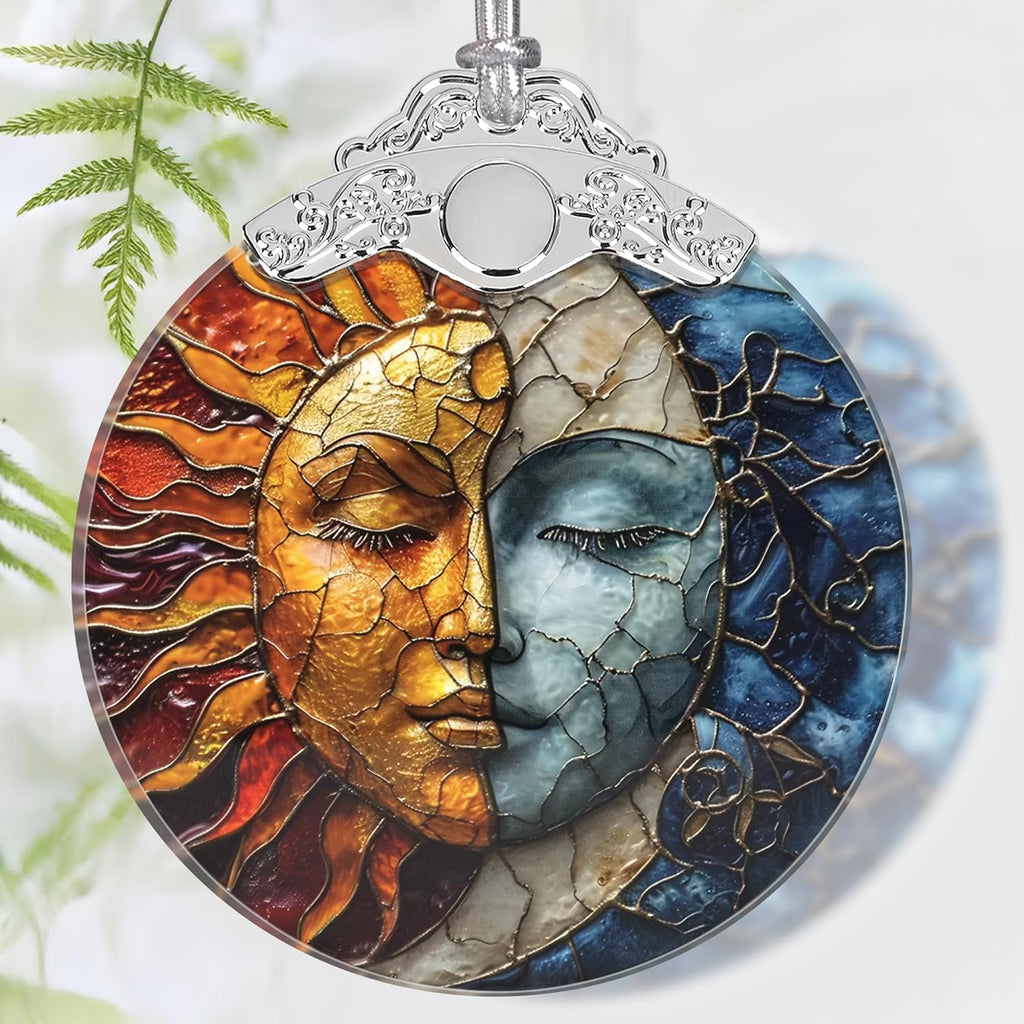 Christmas Ornament, 2025 Ornaments for Christmas Tree, Stained Glass Hanging Ornament, Holiday Ornaments, Unique Gift Idea - Sun and Moon Coexist