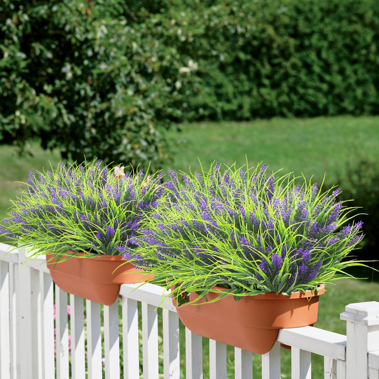 20 Bundles Artificial Plants Outdoor Fake Monkey Grass with Flowers (Purple)