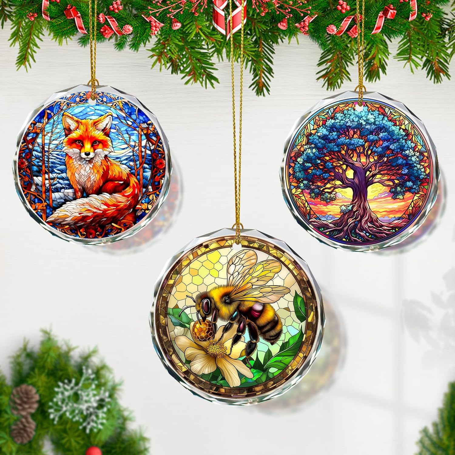 Stained Glass Bee Ornament - Christmas Tree Decoration, Gift Idea