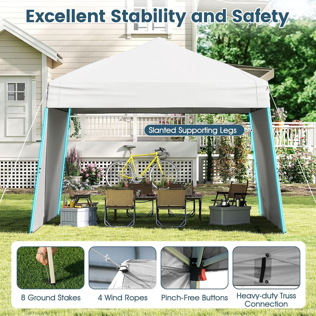 Tangkula 10x9.2 Ft Pop up Canopy with Sidewalls, UPF50+ Outdoor Tent with 8 Stakes, 4 Wind Ropes, Carry Bag, Portable Canopy Tent with Awnings for Camping, Patio, Market
