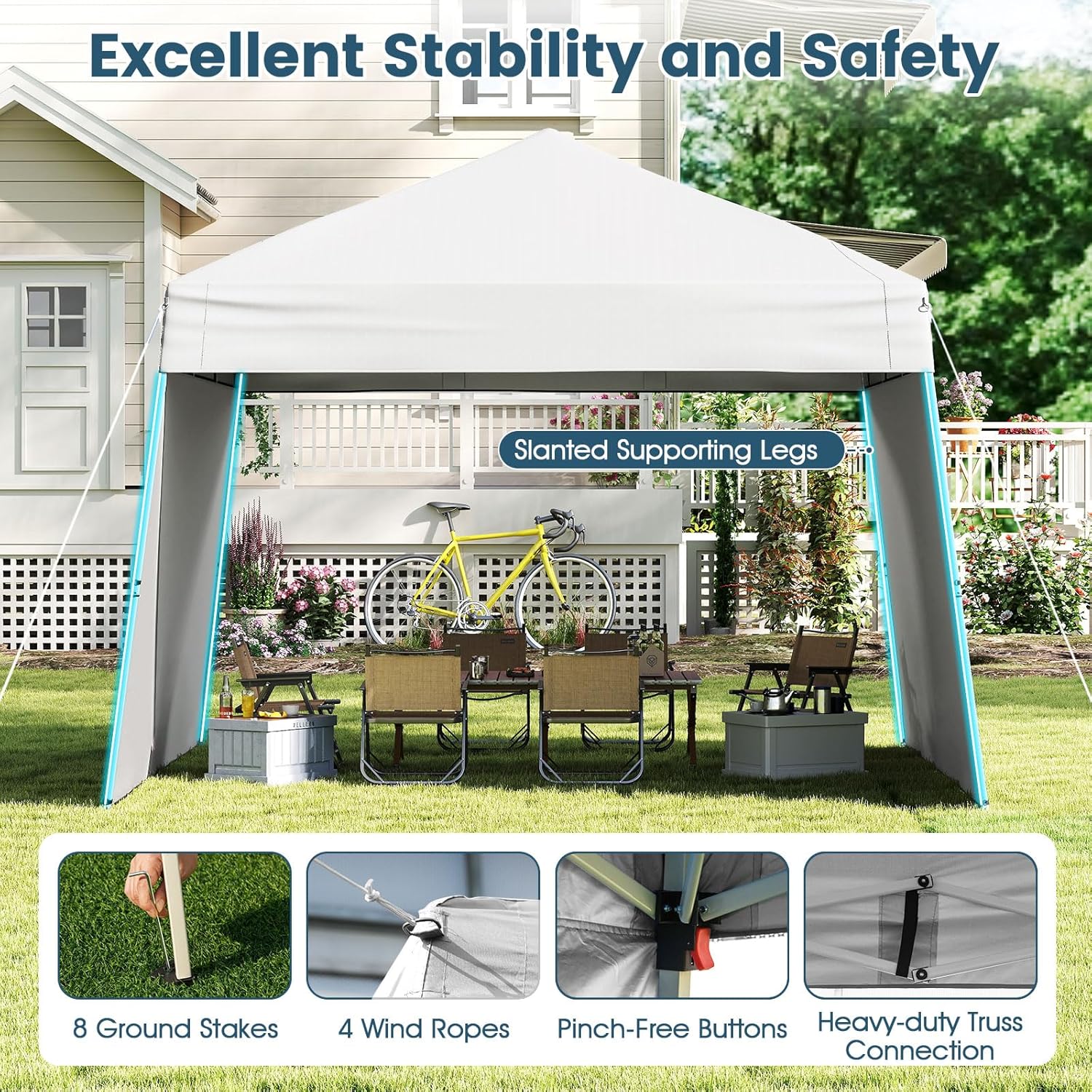 Tangkula 10x9.2 Ft Pop up Canopy with Sidewalls, UPF50+ Outdoor Tent with 8 Stakes, 4 Wind Ropes, Carry Bag, Portable Canopy Tent with Awnings for Camping, Patio, Market