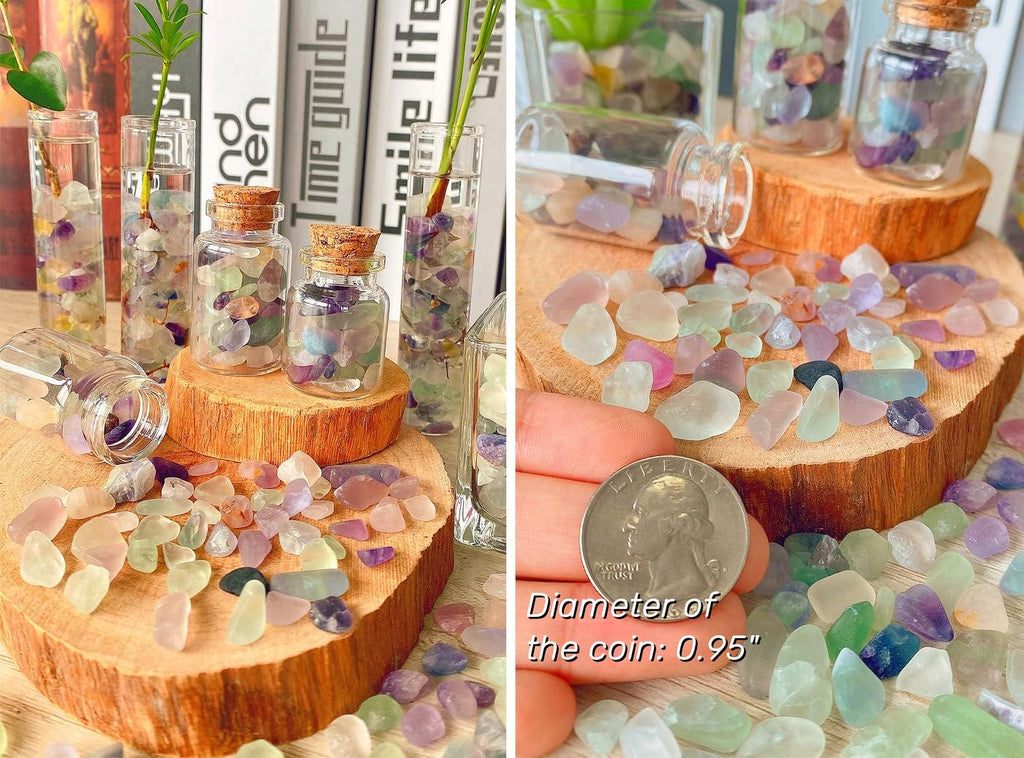 QINJIEJIE 2lbs Fluorite Crystals Aquarium Gravel Stones Tumbled Stone Polished Rocks Colorful Crushed Reiki Healing Crystal Quartz Home Decor Betta Fish Tank Succulent Vase Filler Landscape Ornament