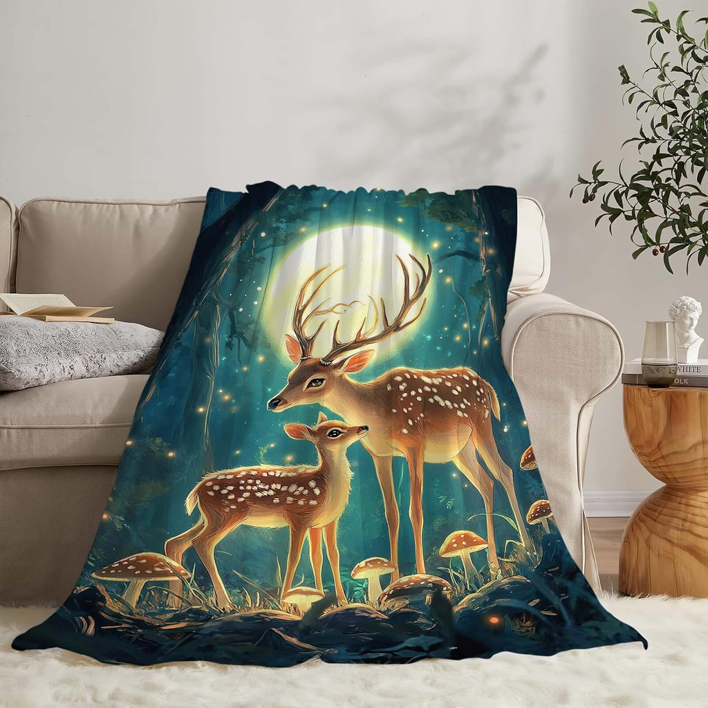 Deer Blanket Cute Deer Elk Throw Blanket Gifts for Girls Women Kids Boys Adults Men Super Soft Cozy Plush Fluffy Fuzzy Fleece Blanket Home Decor 60''X80''