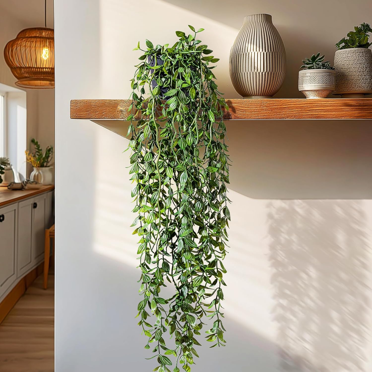 Artificial Hanging Plant 2 Pcs Faux Plant Ivy Vine Faux Eucalyptus Vines Fake Potted Greenery for Wall Living Room Home Shelf Office Bathroom Outdoor Indoor Decor (Type 1)