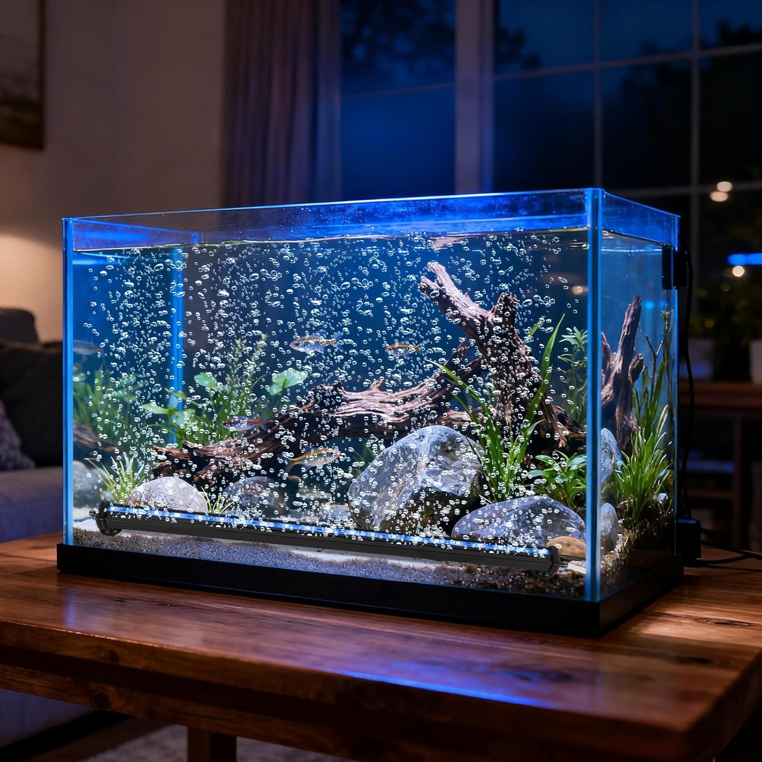 Submersible Aquarium Light, Fish Tank Light with Air Bubble Hole, RGB Color Changing Brightness Adjustable IP68 Waterproof Remote Control LED Light for Aquarium Fish Tank 20 inch