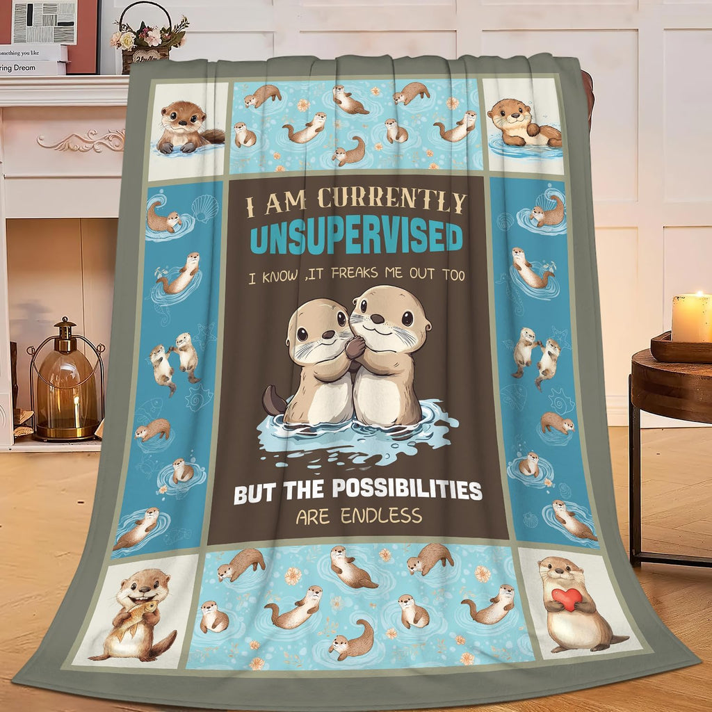Otters Blanket Otter Throw Blanket Flannel Stuff Merch Cozy Decor Fleece Plush Fuzzy Warm Soft Lightweight Bedding Gifts for Lover Girls Women Men Boy Couch Sofa 60"X50"