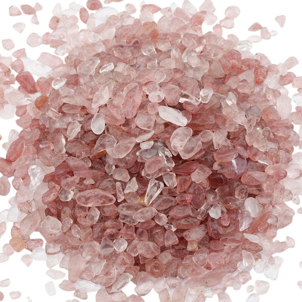 SUNYIK Strawberry Quartz Tumbled Chips Stone,Crushed Crystal Quartz Pieces,Irregular Shaped Stones,1pound(about 460 gram)