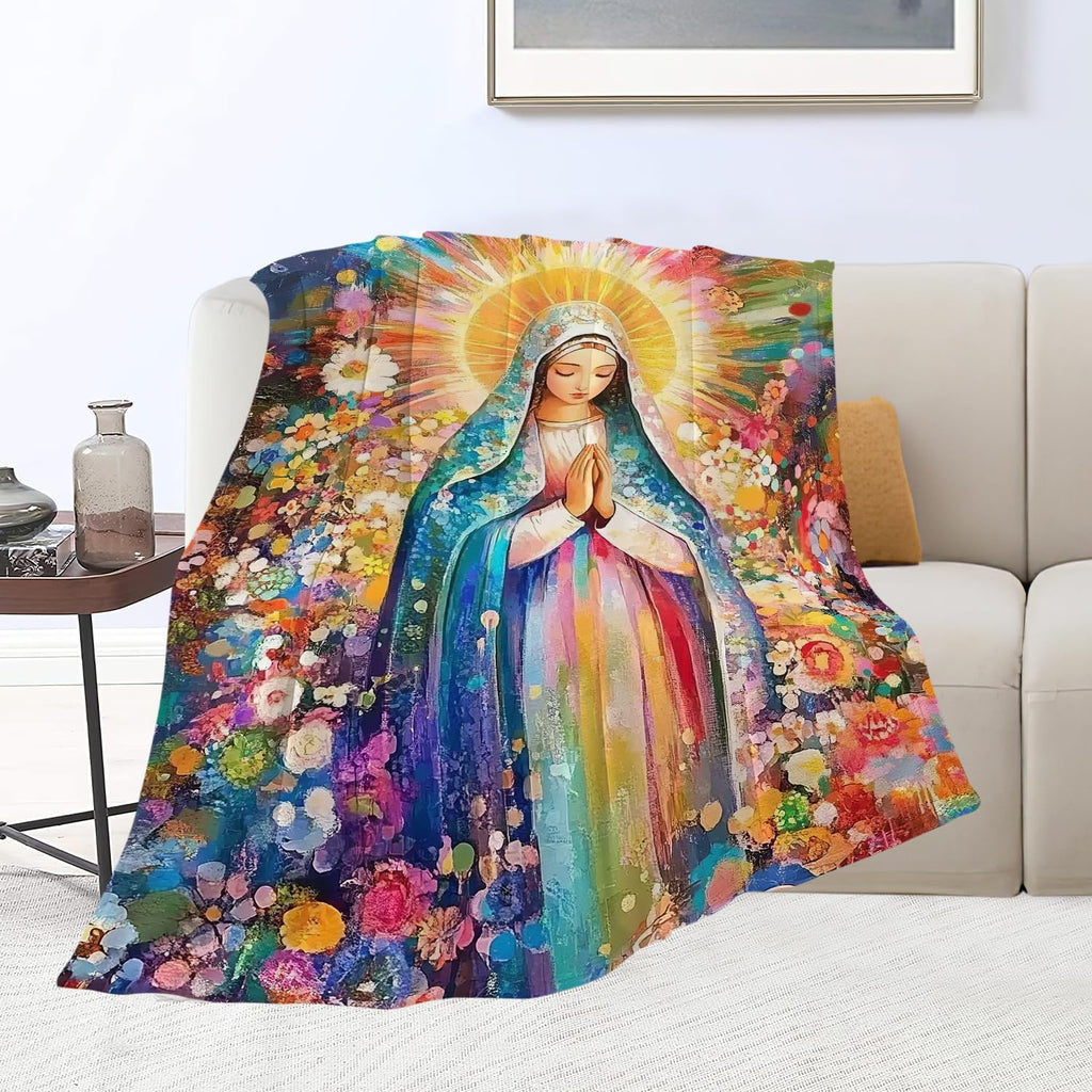 Virgin Mary Blanket Catholic Christian Throw Blankets Religious Gifts for Women Men Faith Prayer Soft Cozy Fleece Plush for Couch Sofa Bed 80"x60"
