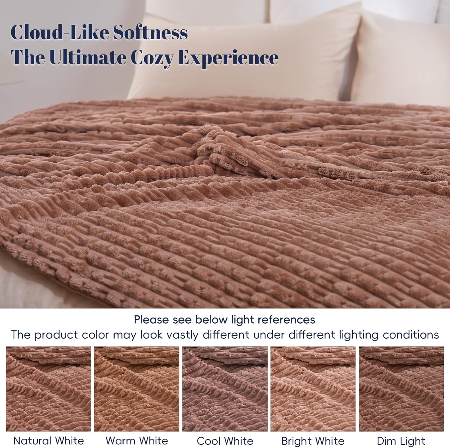 PHF Ultra Soft Flannel Fleece Blanket King Size, Lightweight 3D Jacquard Fleece Blanket, No Shedding, No Pilling, Luxury 340GSM Aesthetic Fluffy Cozy for Bed Room Decor, 108"x90", Mocha Mousse