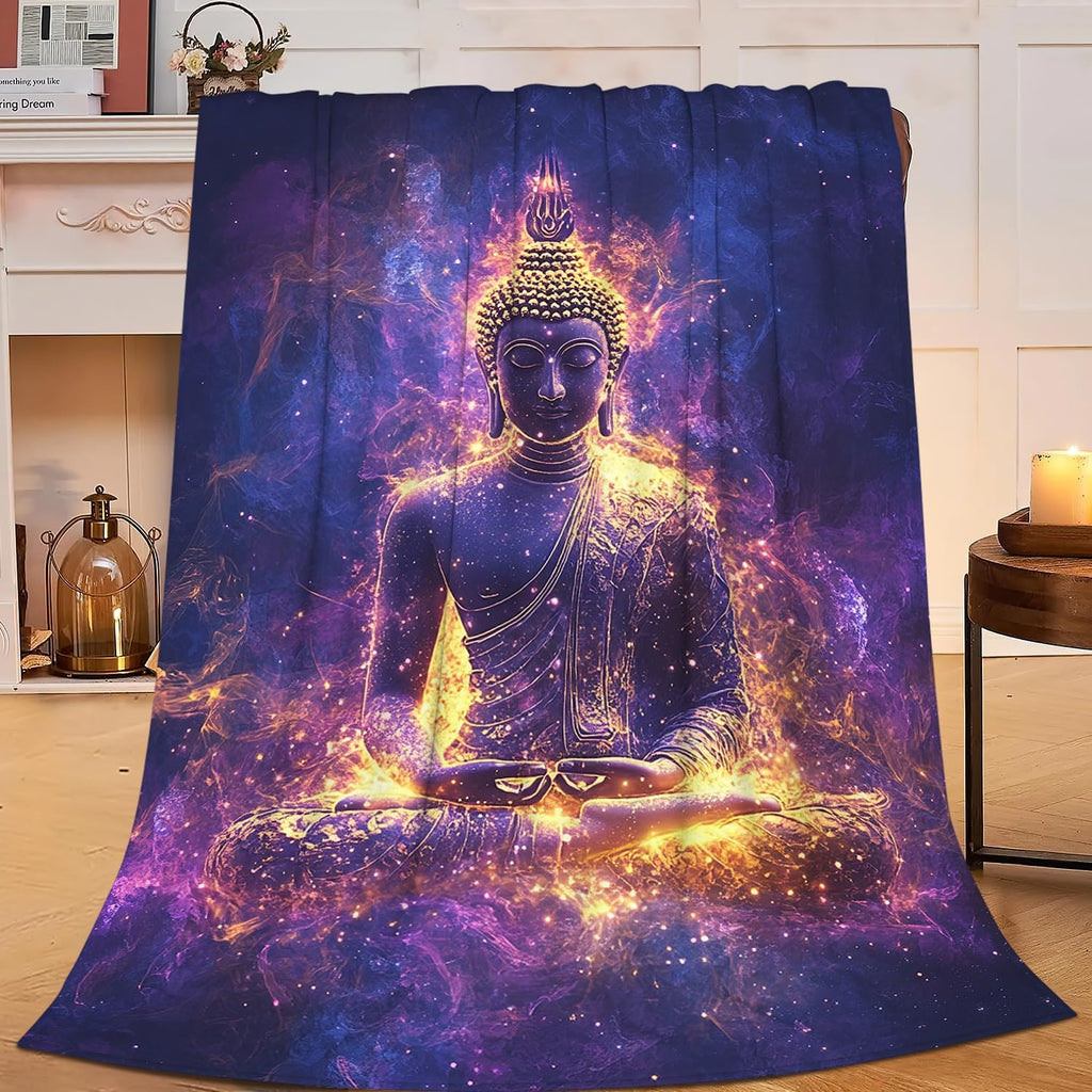 Buddha Statues Blanket Buddha Zen Throw Blanket Purple Flannel Stuff Merch Cozy Decor Fleece Plush Fuzzy Warm Soft Lightweight Bedding Gifts for Lover Girls Women Men Boy Couch Sofa 80"X60"