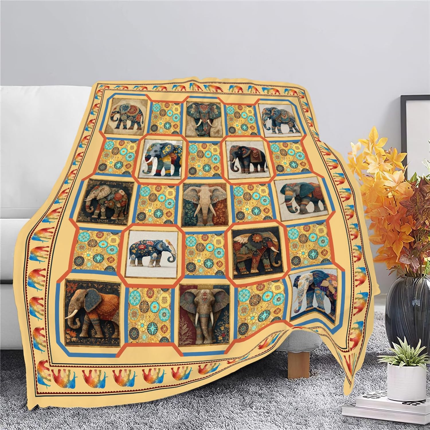 Elephant Throw Blanket Elephant Stuff Gifts for Kids Girls Boys Adults Women Men Soft Cozy Warm Plush Fluffy Fuzzy Fleece Blanket Decor 50''X60''