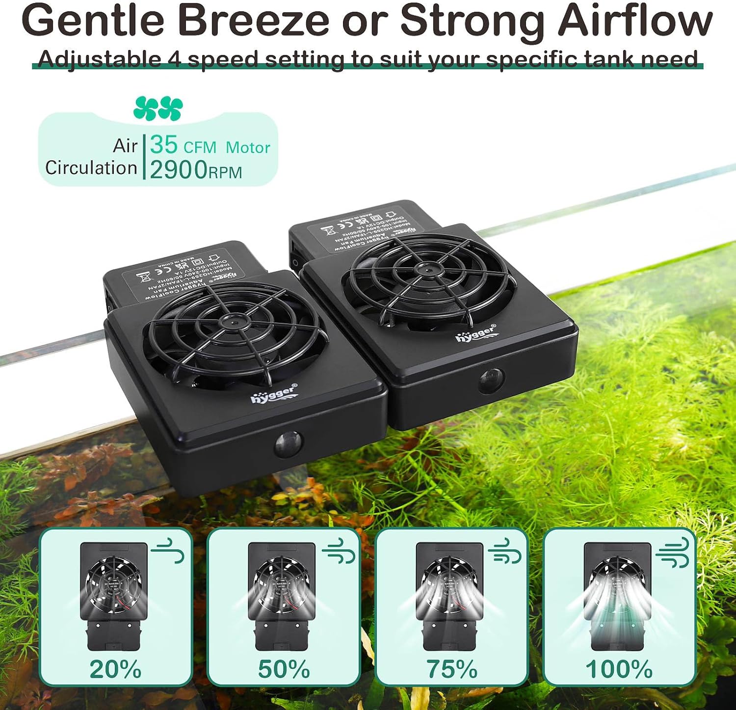 hygger Adjustable Speed Aquarium Cooling Fan, Quiet Fish Tank Cooler with Timer Water Chiller for Axolotl Tank Accessories 2 Fans