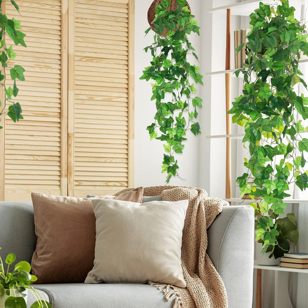 RECUTMS Fake Vines 4pcs Artificial Ivy Hanging Plant Silk Leaves Faux Greenery Garland for Room Indoor Outdoor Garden Door Wall Baskets Wedding Party Table Balcony Decor
