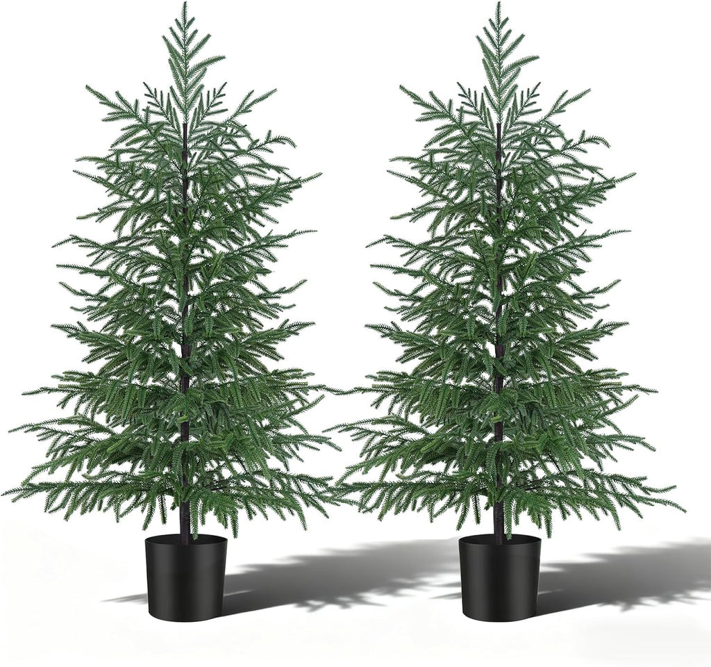 4FT Artificial Norfolk Pine Tree, 2pc Artificial Christmas Tree Faux Potted Plants for Front Porch Christmas Indoor Outdoor Decor