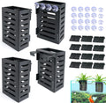 Aquarium Plant Holder 4 PCS Hanging Aquatic Plant Pot with 24 Hooks and 20 Suction Cups for Fish Tank Aquarium Planter and Aquascape Decorations (Black)