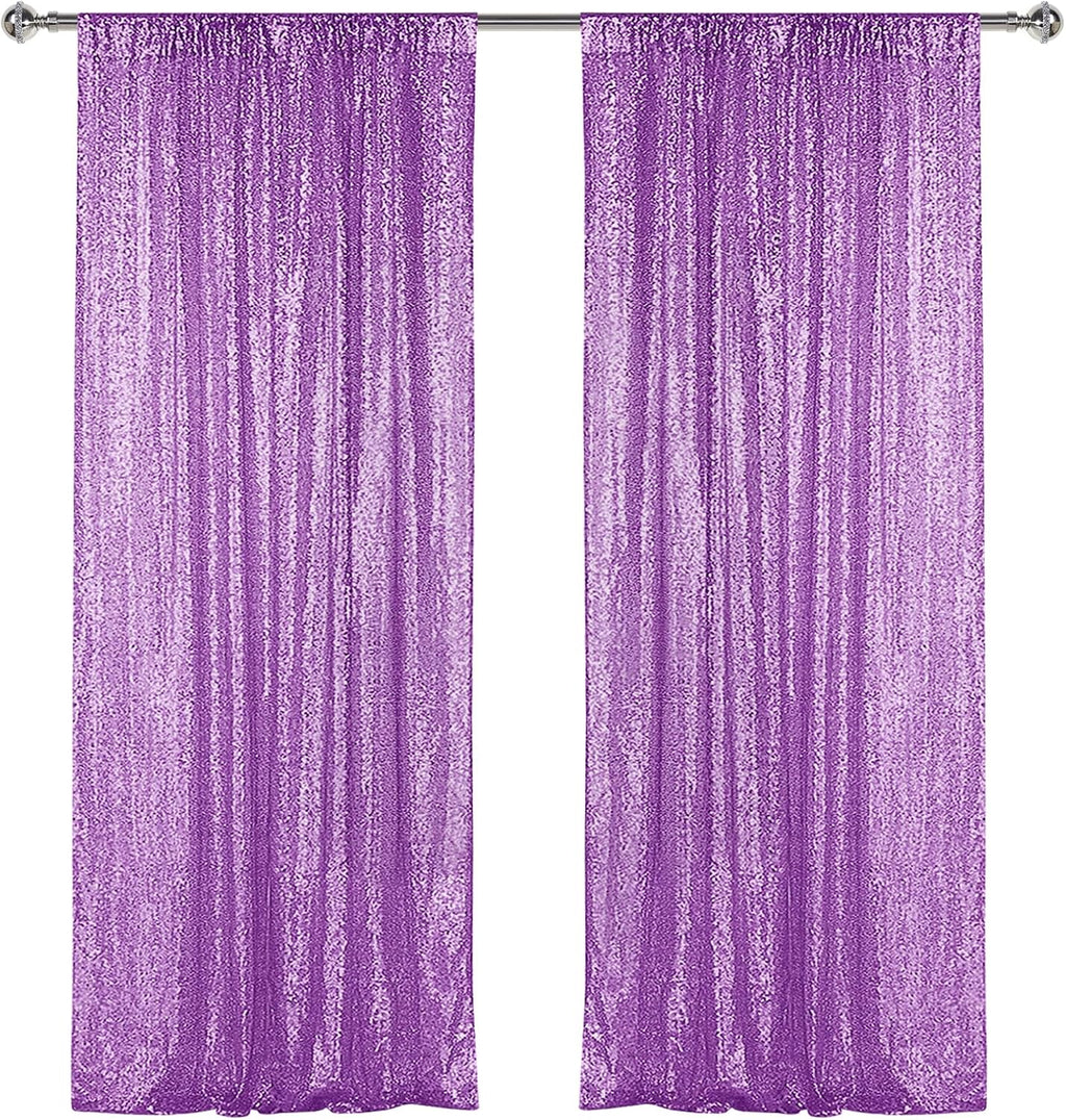 Sugargirl Lavender Purple Sequin Backdrop Curtain 2 Panels 2FTx8FT Glitter Lavender Background Drapes Sparkle Photography Backdrop for Party Wedding Birthday Wall Decoration