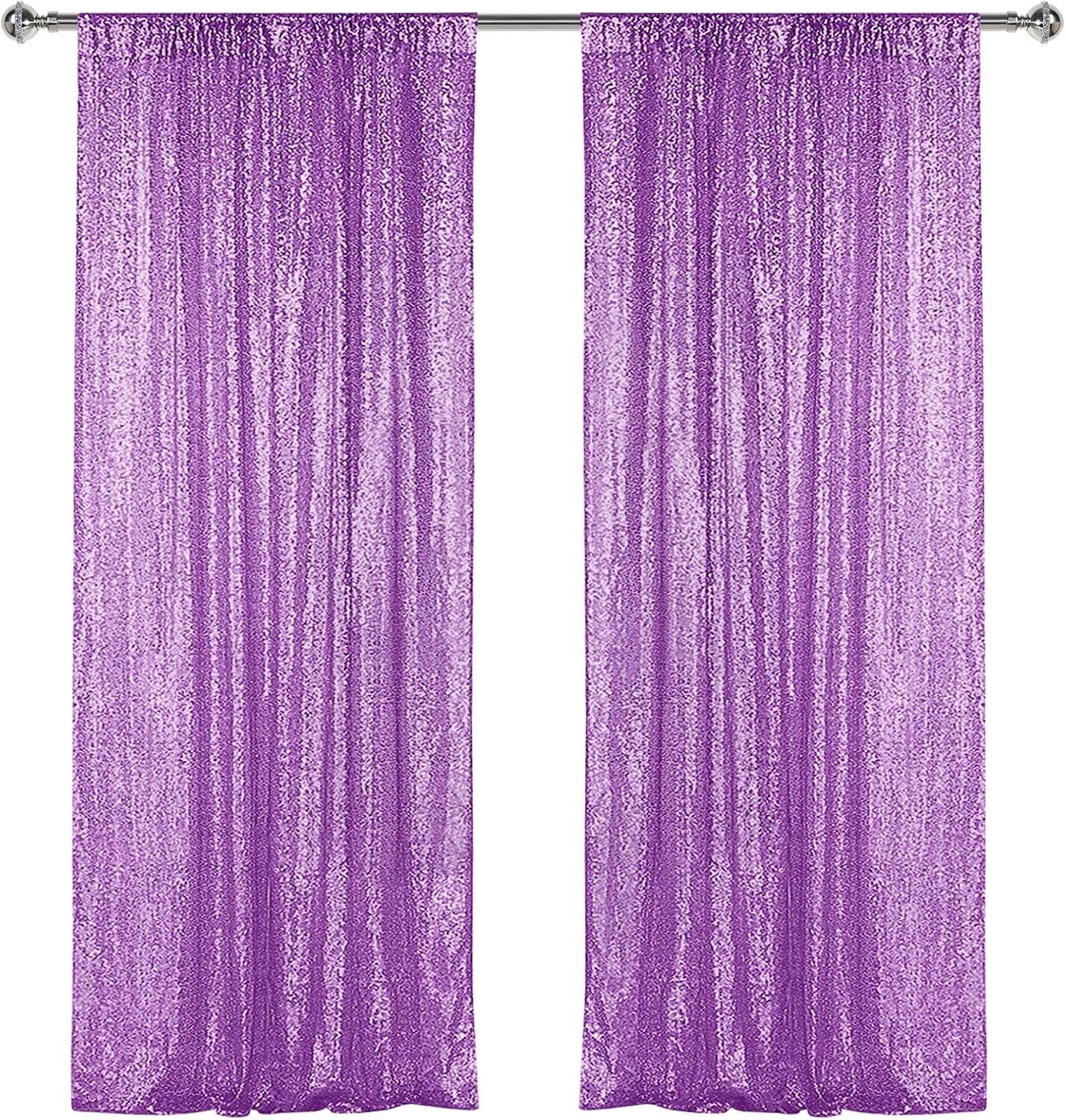 Sugargirl Lavender Purple Sequin Backdrop Curtain 2 Panels 2FTx8FT Glitter Lavender Background Drapes Sparkle Photography Backdrop for Party Wedding Birthday Wall Decoration