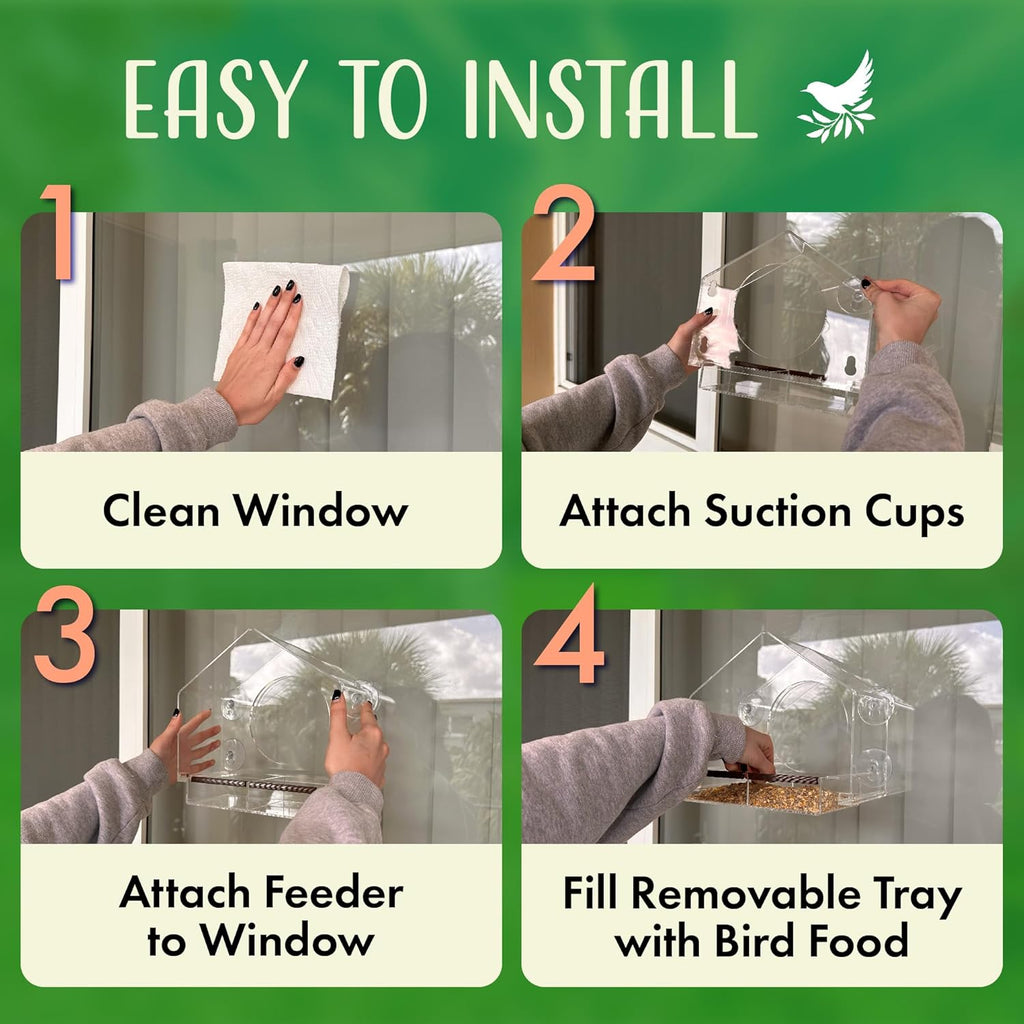 Clear Bird Feeders for Window Viewing Inside - Window Bird House Feeder with Suction Cups - Balcony Birdhouse Feeder with Tray - Easy to Use for Wildlife Lovers, Birding, Kids, Cat, & Elderly