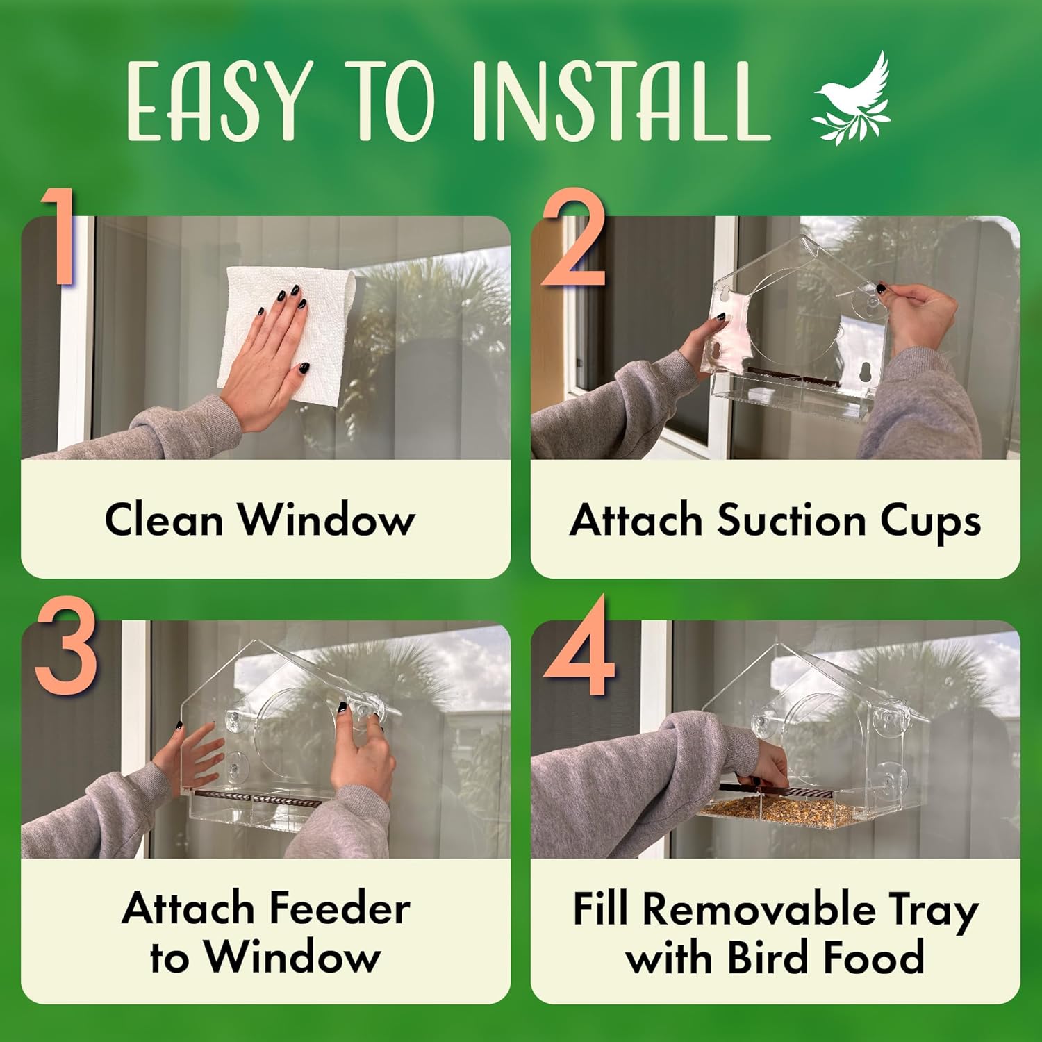 Clear Bird Feeders for Window Viewing Inside - Window Bird House Feeder with Suction Cups - Balcony Birdhouse Feeder with Tray - Easy to Use for Wildlife Lovers, Birding, Kids, Cat, & Elderly
