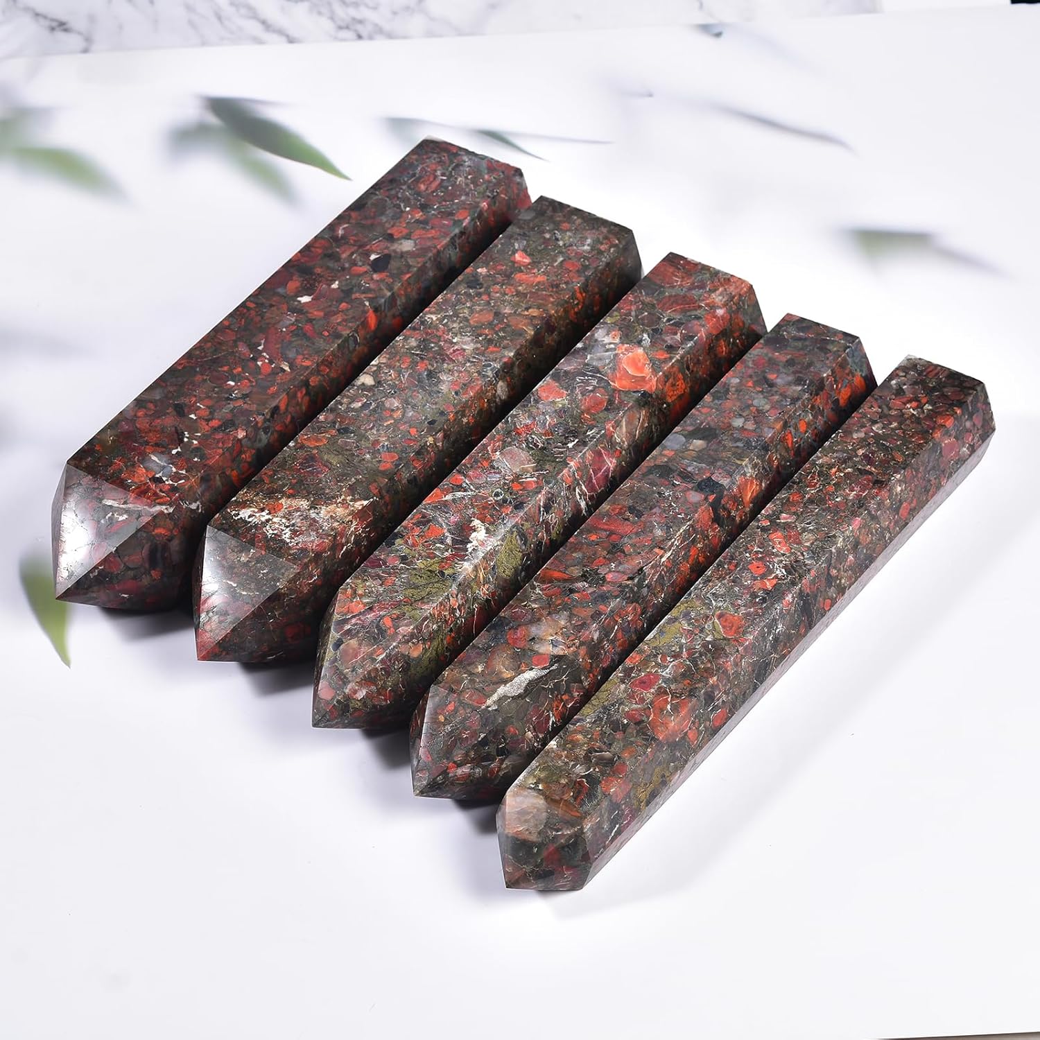 JIC Gem Large Brazilian Red Agate Crystal Tower Natural Red Healing Crystal Point Wand Obelisk 6 Faceted Reiki Chakra Meditation Therapy Home Decor Crystal Gift 2.2-2.6 Lbs