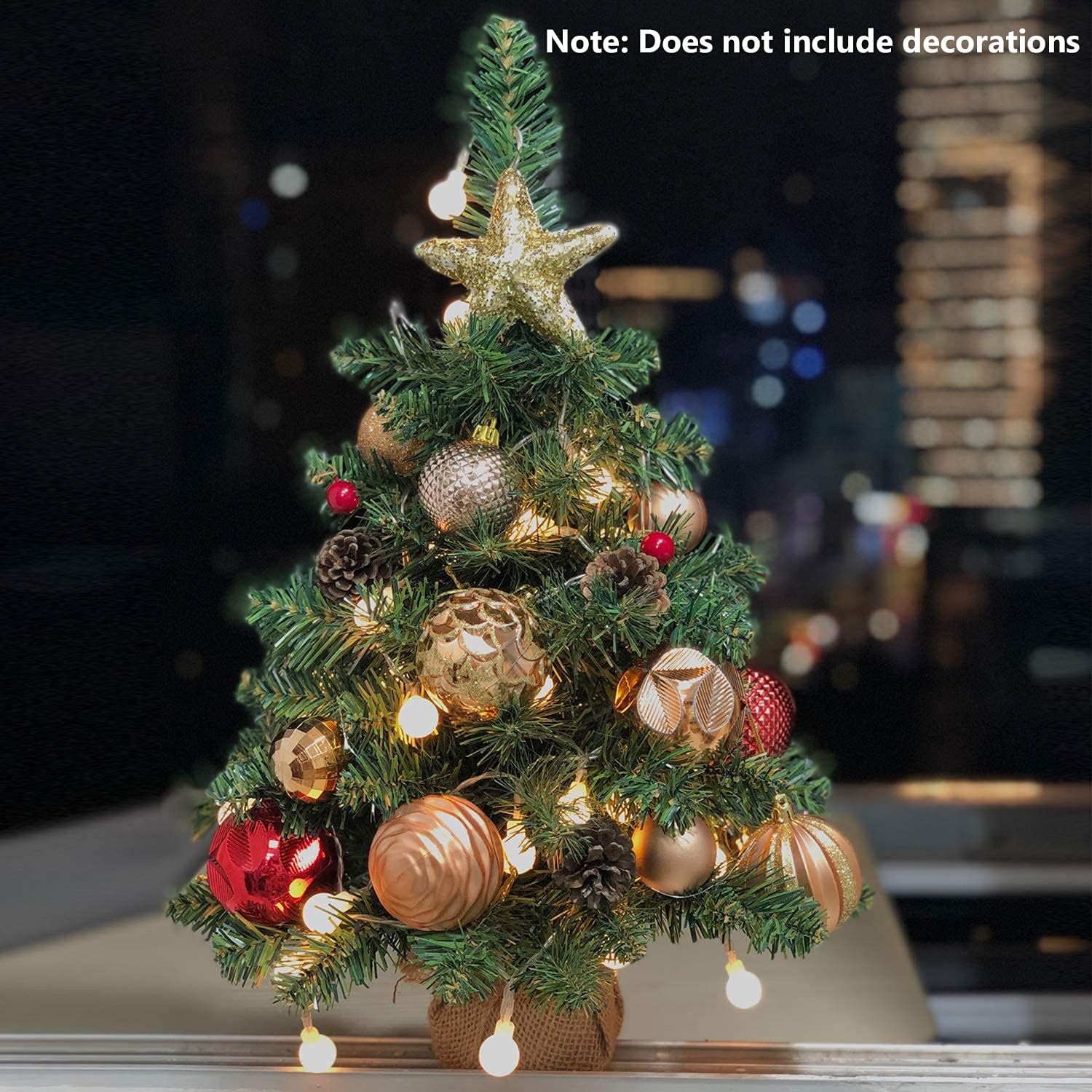 Pre-Lit Artificial Mini Christmas Tree,20 inch Small Pine Xmas Tree with 40 LED Lights,70 Branch Tips,Battery Operated Tabletop Christmas Tree Burlap Base-(50cm)