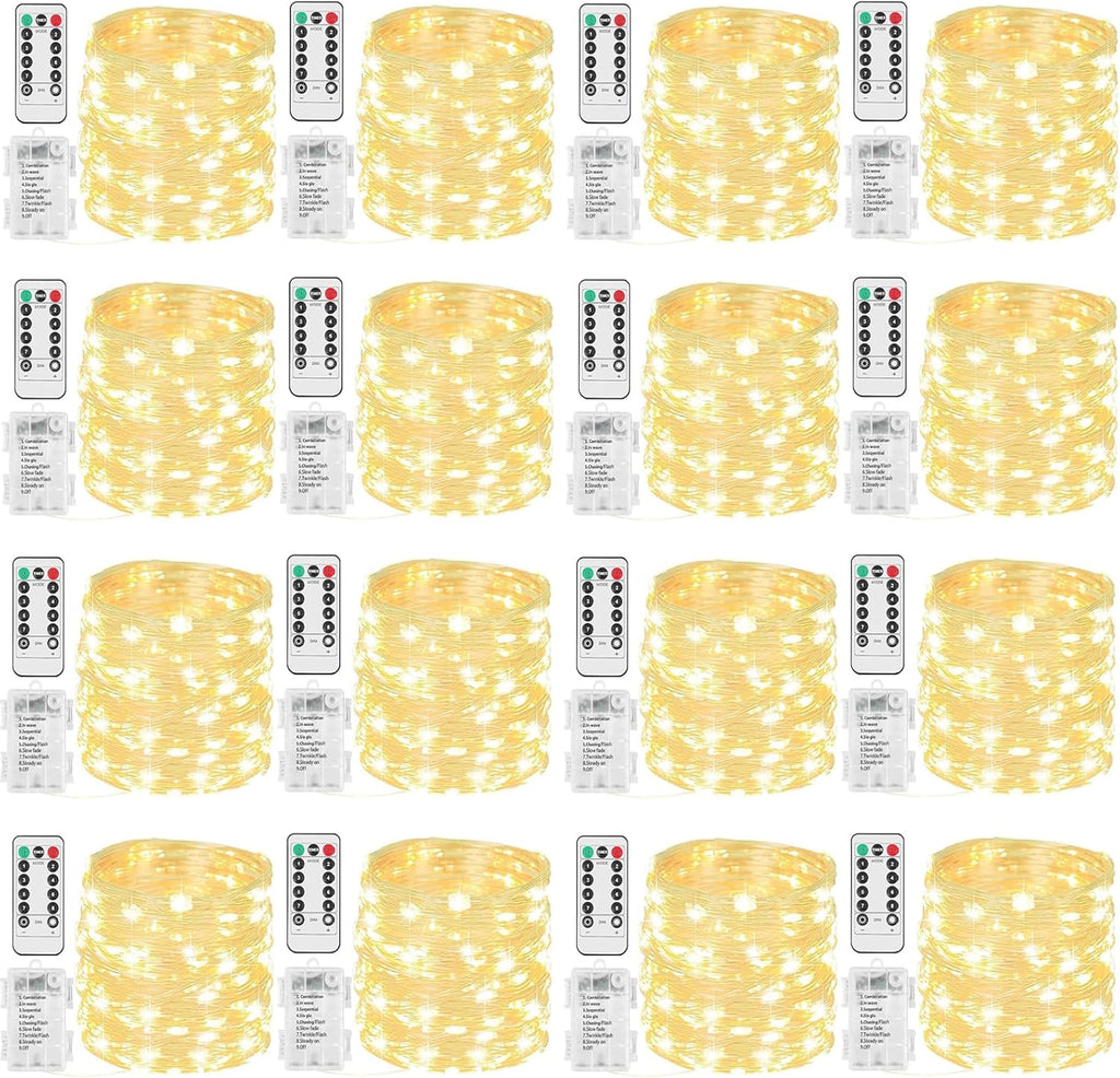 Beieverluck 16 Pack 33FT 100 LED Fairy Lights Battery Operated Fairy Lights with Remote and Timer Waterproof String Lights Outdoor Indoor for Bedroom Wedding Christmas Decorations, Warm White