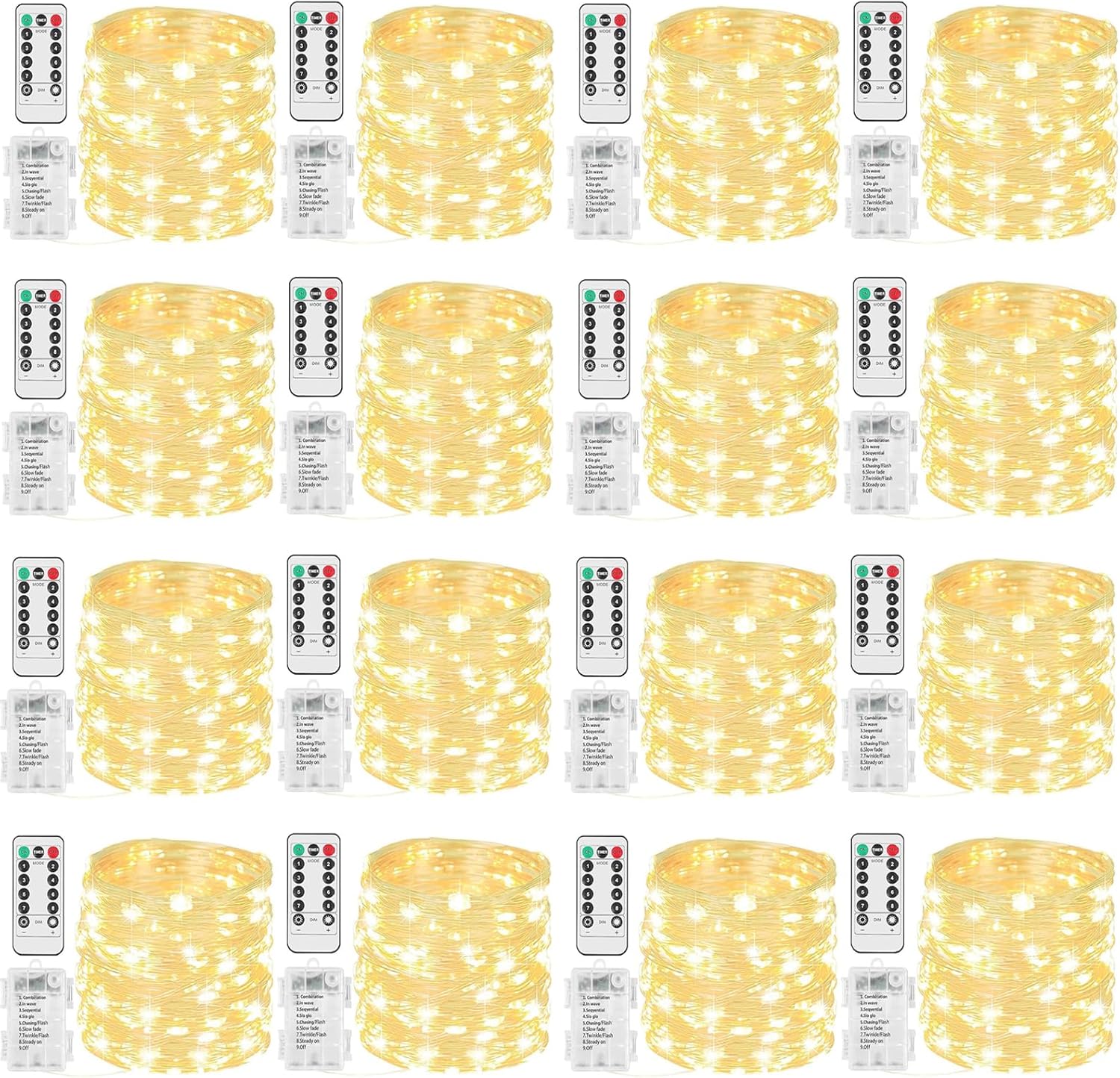 Beieverluck 16 Pack 33FT 100 LED Fairy Lights Battery Operated Fairy Lights with Remote and Timer Waterproof String Lights Outdoor Indoor for Bedroom Wedding Christmas Decorations, Warm White