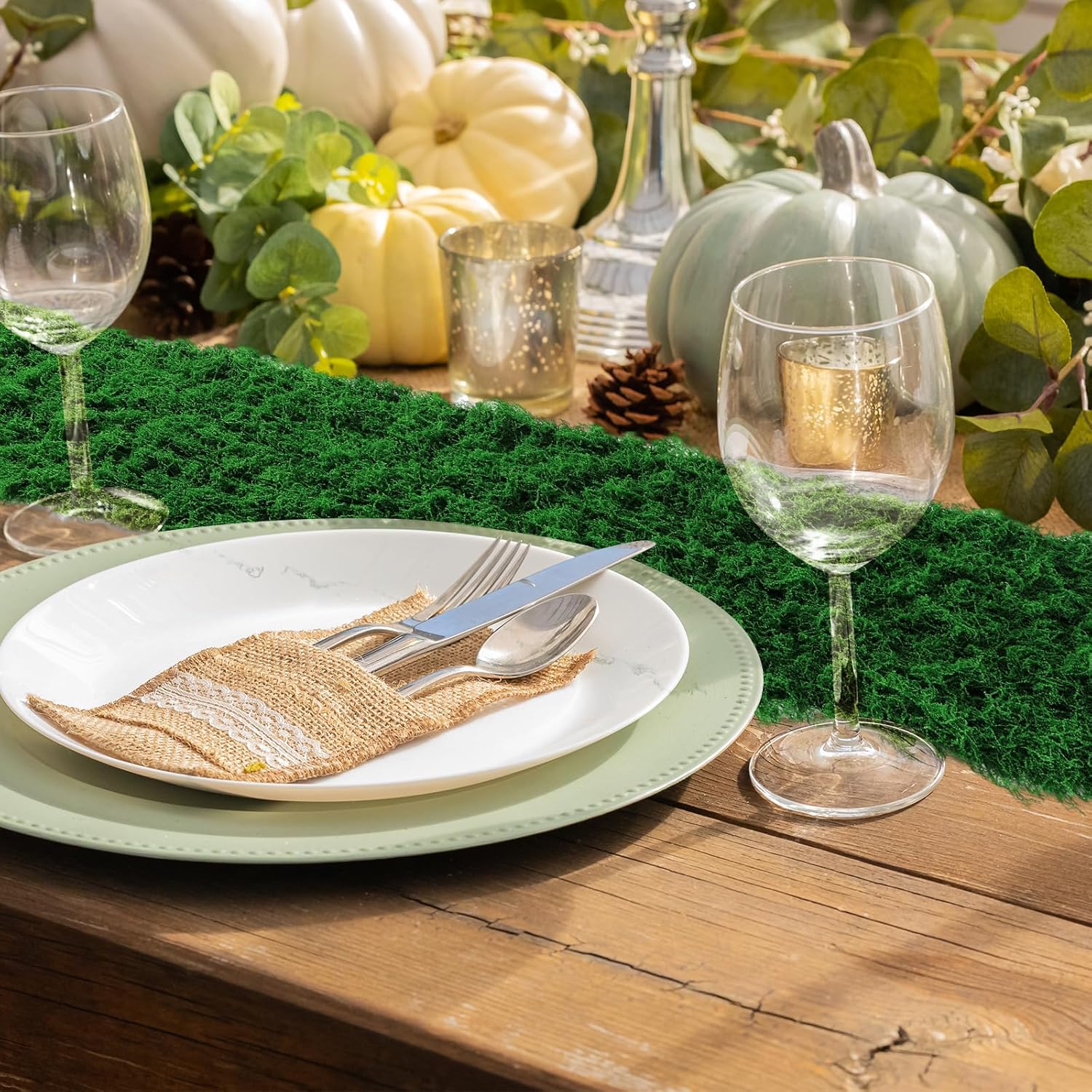 Zeyune 2 Pcs Christmas Fake Moss Table Runner for Crafts 12'' x 71'' Artificial Moss Sheet Roll Waterproof Carpet Blanket for Wall Roof Garden Wedding Birthday Party Table Decoration (Dark Green)