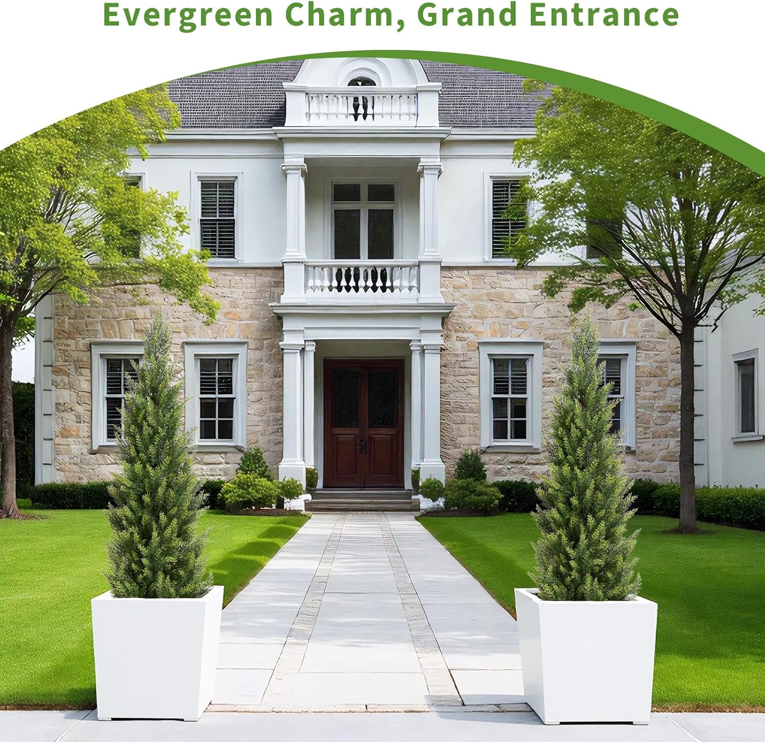 5FT Artificial Cedar Christmas Topiary Trees Set of 2 - Realistic Faux Cypress Plants UV Resistant for Outdoor Planter, Fake Bushes & Shrubs for Porch Front Door Outside UV Rated, 5 Feet Tall, 2 Pack