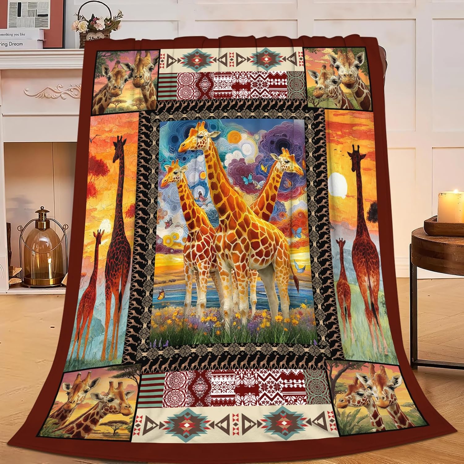 Giraffe Throw Blanket Giraffe Stuff Gifts for Kids Girls Boys Adults Women Men Soft Cozy Warm Plush Fluffy Fuzzy Fleece Blanket Decor 60''X80''