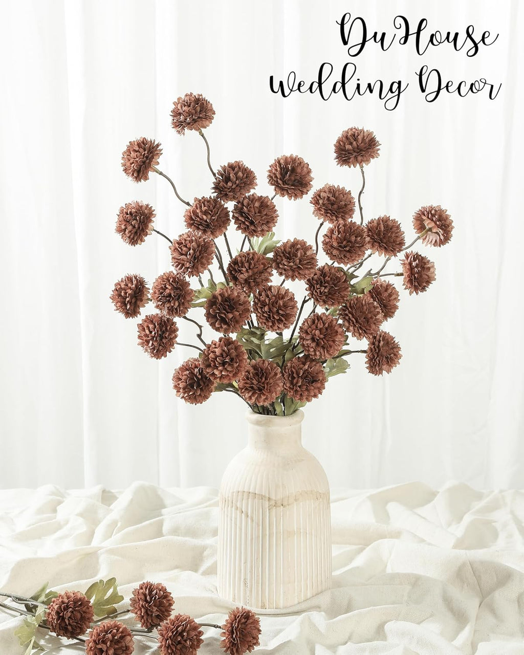 DuHouse 6pcs Artificial Flowers Faux Silk Pompon Mum,Silk Small Mini Chrysanthemum Ball with Stems for DIY Bouquets Centerpieces Vase Home Table Kitchen Decorations(Mocha Brown)