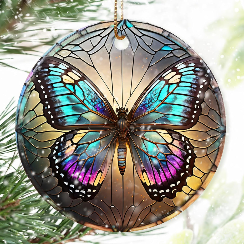 Colorful Ceramic Butterfly Christmas Ornament for Tree, Holiday Decor, Butterfly Lovers Gifts, Christmas Ornament Gift Ideas