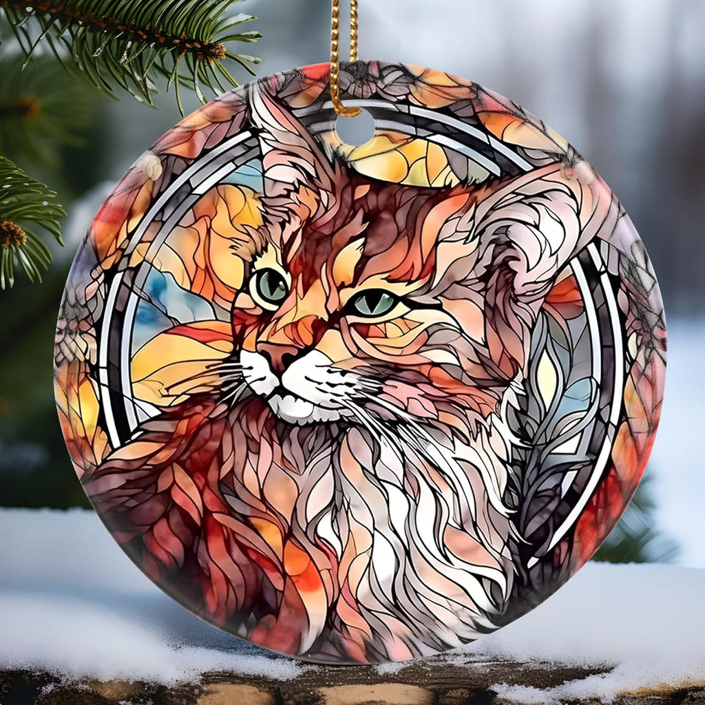 Touber Cat Ornament, Christmas Ornament, Christmas Decoration, Holiday Present Idea, Heirloom Keepsake, Round Ceramic, Gift Exchange, Bauble Present, Gift Idea, Cat