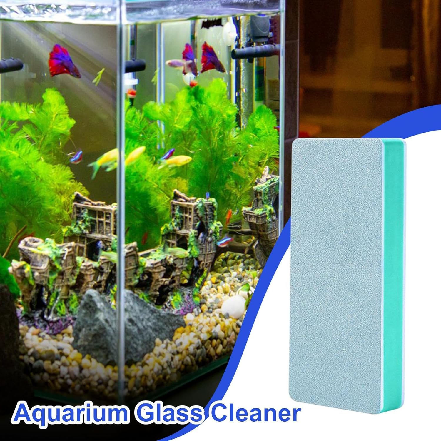6 Pack Fish Tank Glass Cleaner, Sided Buildew Stain Remover,Window Cleaning Brush,Non-Scratch EVA Pad