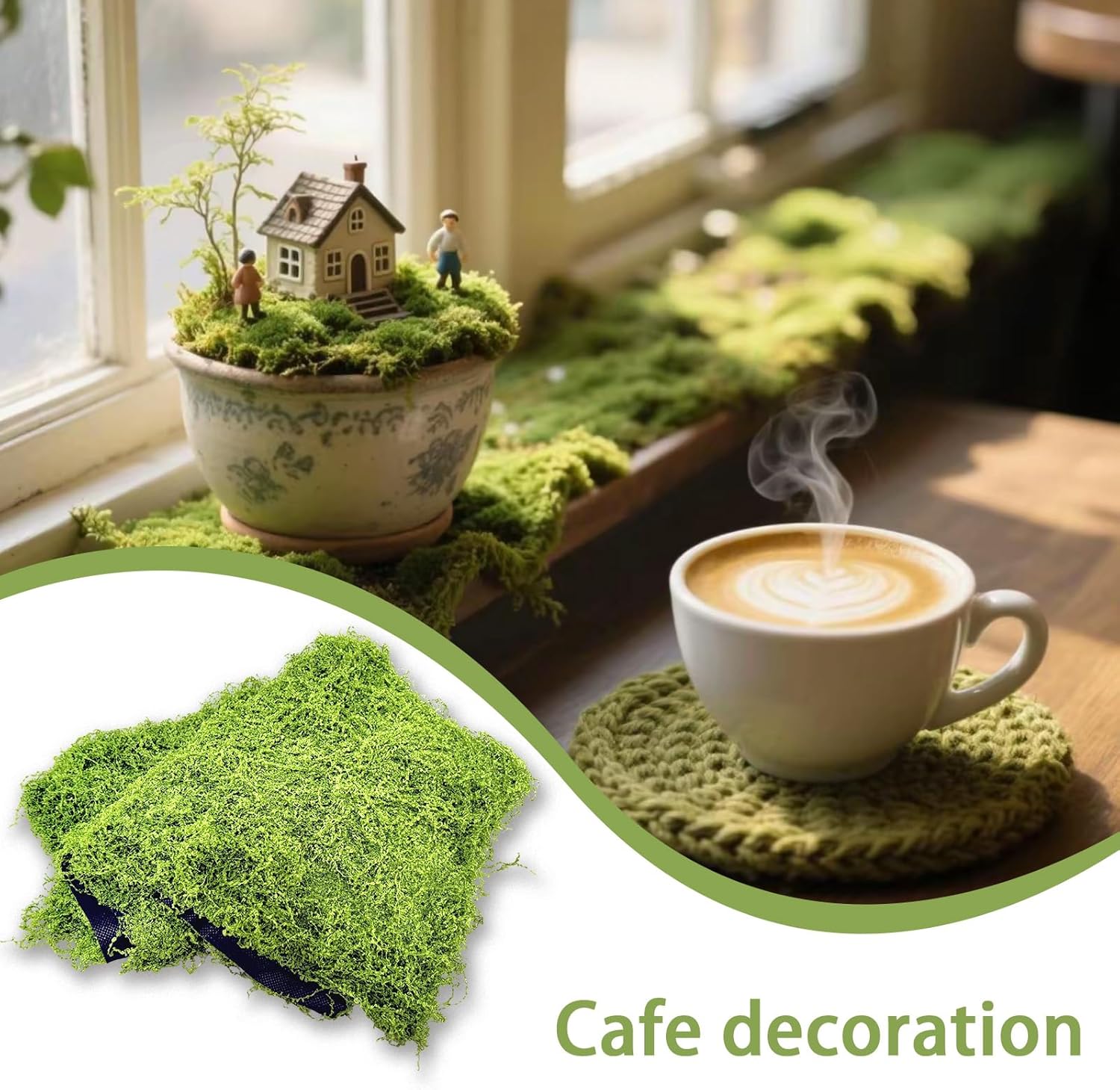 Preserved Green Moss Mat for Decoration Carpet Grass Wall, Natural Decorative for Plants Indoor with Base Fabric, Artificial Moss Mat for Wedding, Floral DIY (19.68 * 19.68 inch)