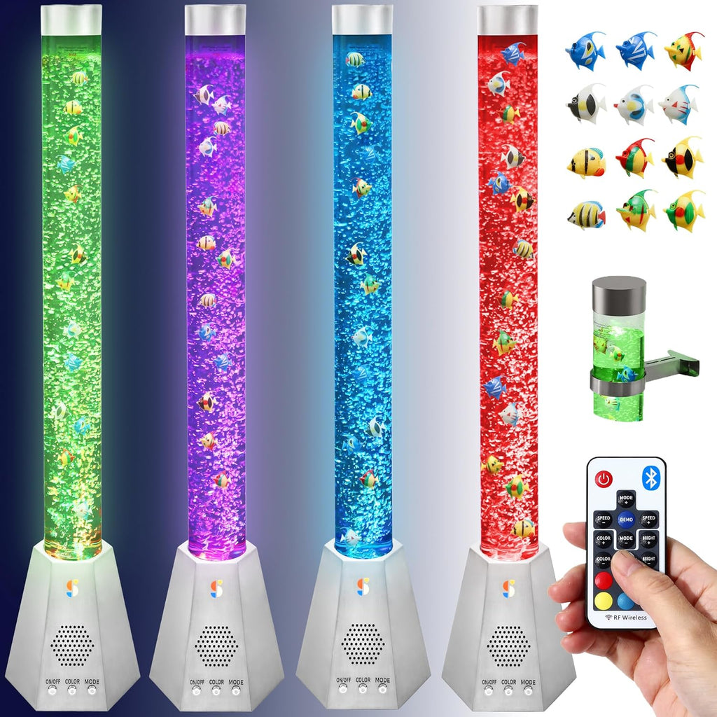 Special Supplies Aquarium Sensory Fish Bubble Light Tube with Bluetooth Speaker, 16-Color LED Nightlight, Remote Control, Floor-Standing Lamp for Kids and Adults, 4 Ft (Hexagonal)