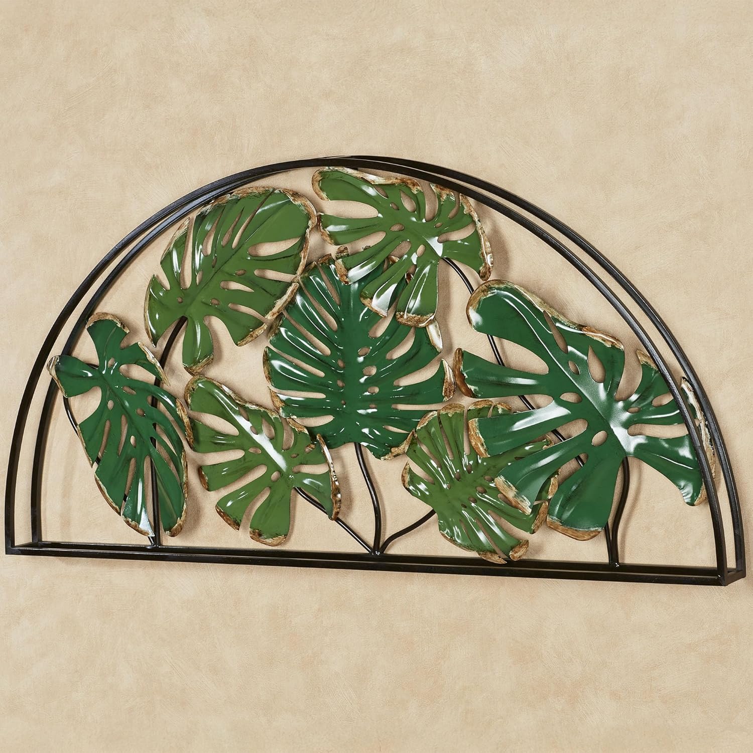 Touch of Class Tropic Monstera Leaves Arched Wall Art - Metal - Black, Bronze, Green - Tropical Decor for Bedroom, Bathroom, Dining Room, Living Room, Office - Openwork Dimensional