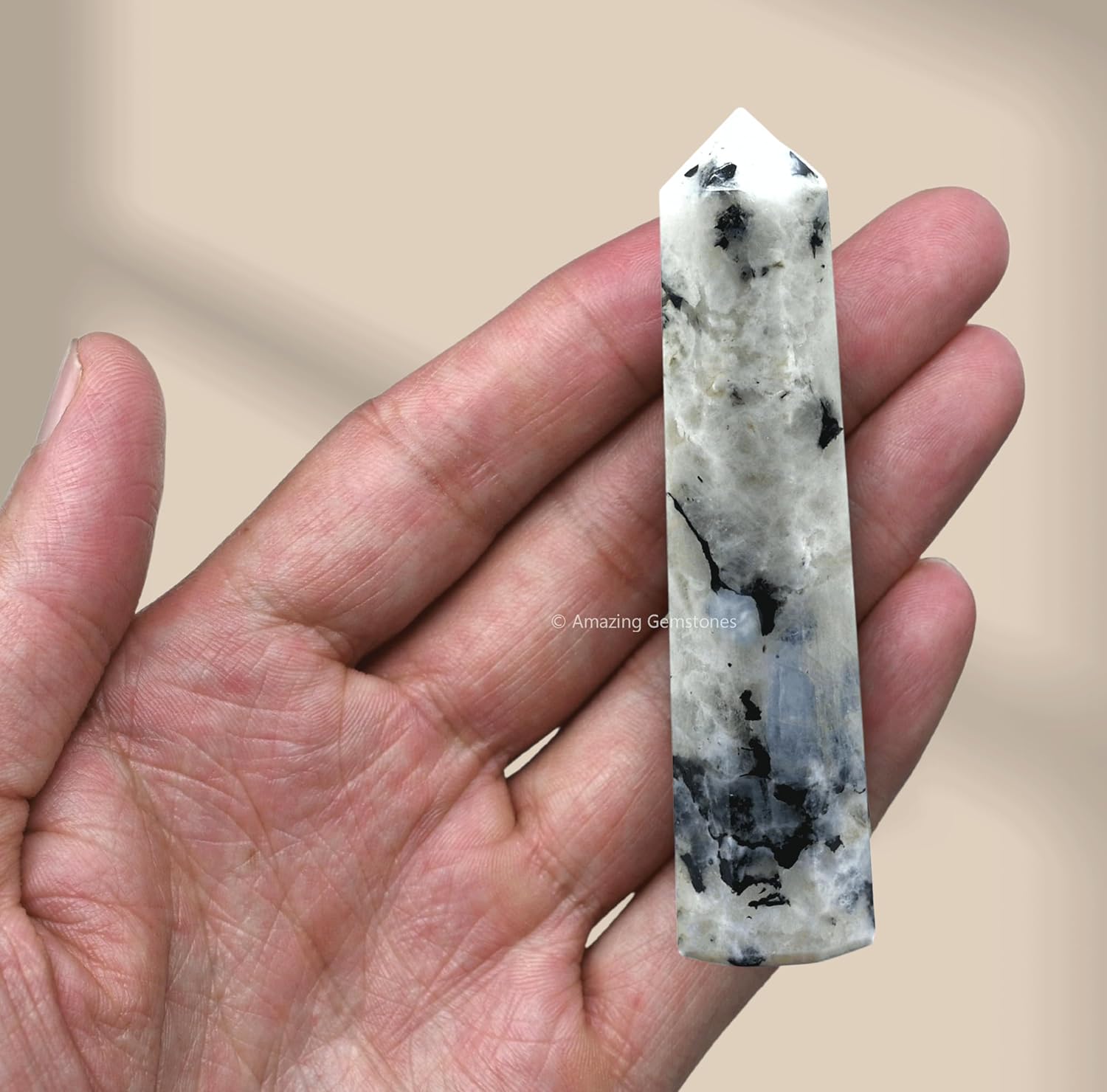 Amazing Gemstone Rainbow Moonstone Crystal Towers - Natural Healing Crystal Point Obelisk for Reiki Healing and Crystal Grid (3 Inch to 4 Inch)